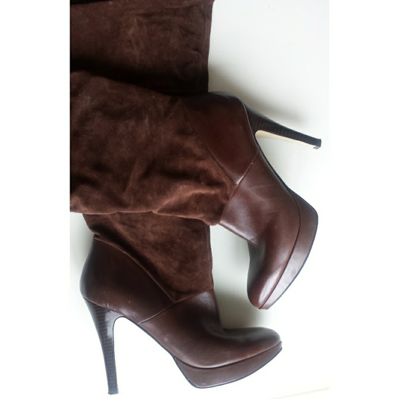 Leather & Suede Tall Platform Heel Boots - Picture 3 of 8